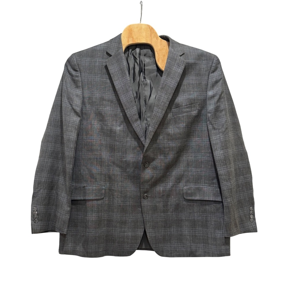 Joseph & Feiss Gold Blazer‎ Mens Big & Tall 52L Grey Plaid Wool Silk Linen Blend